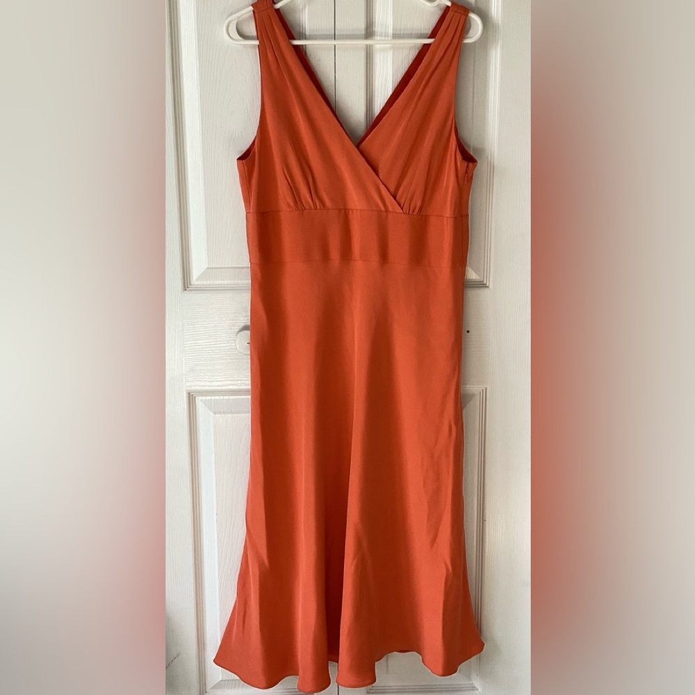 New J.Crew Orange Spice Silk Tricot Sophia V neck Sleeveless evening dress 14